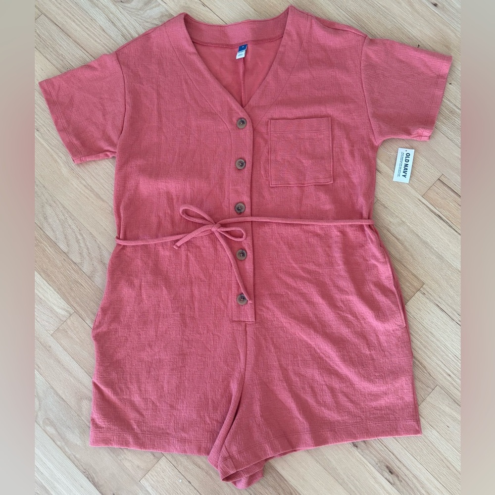 Old Navy Rose Coral Short Sleeve Button Front Romper